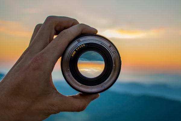 camera lens and sunset